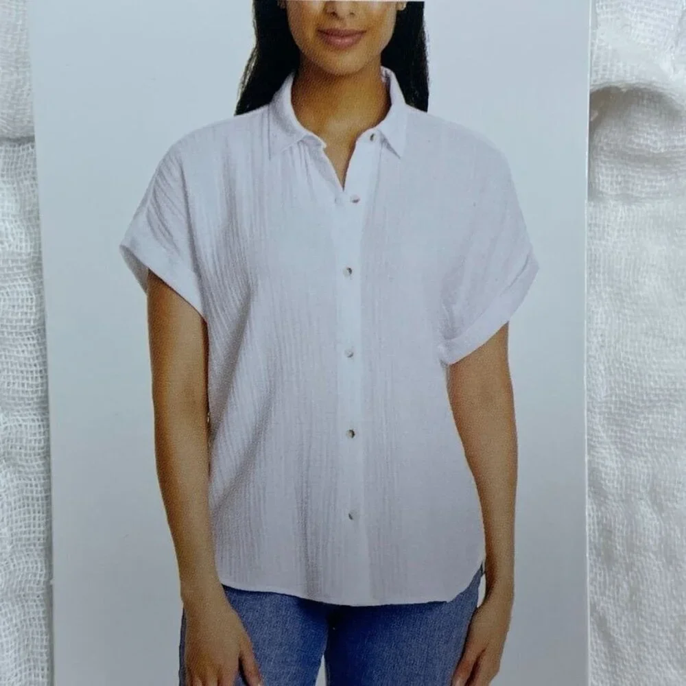 Jessica Simpson Women’s Button Down White Cotton Shirt Medium a1545 - Picture 1 of 6